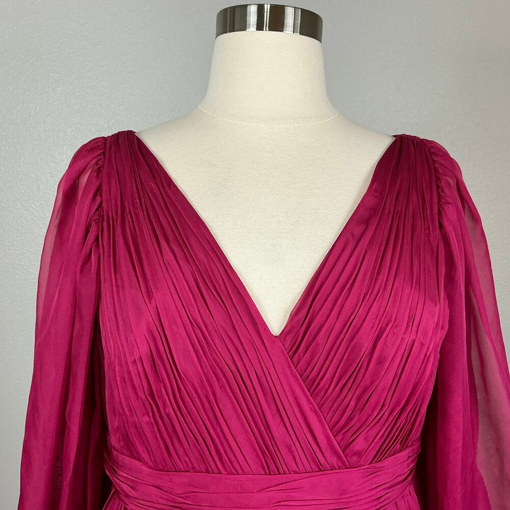 Mac Duggal 68198 Pink Evening Gown Long Sleeve Ruffle Chiffon Maxi Dress Size 16 - Picture 8 of 12